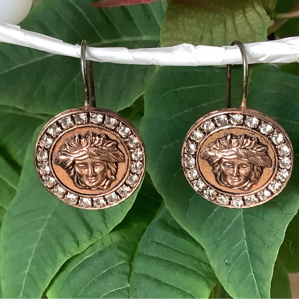 925 Italy Vintage Boho Art Deco Medallion Drop Earrings w/Crystal Halo VHTF